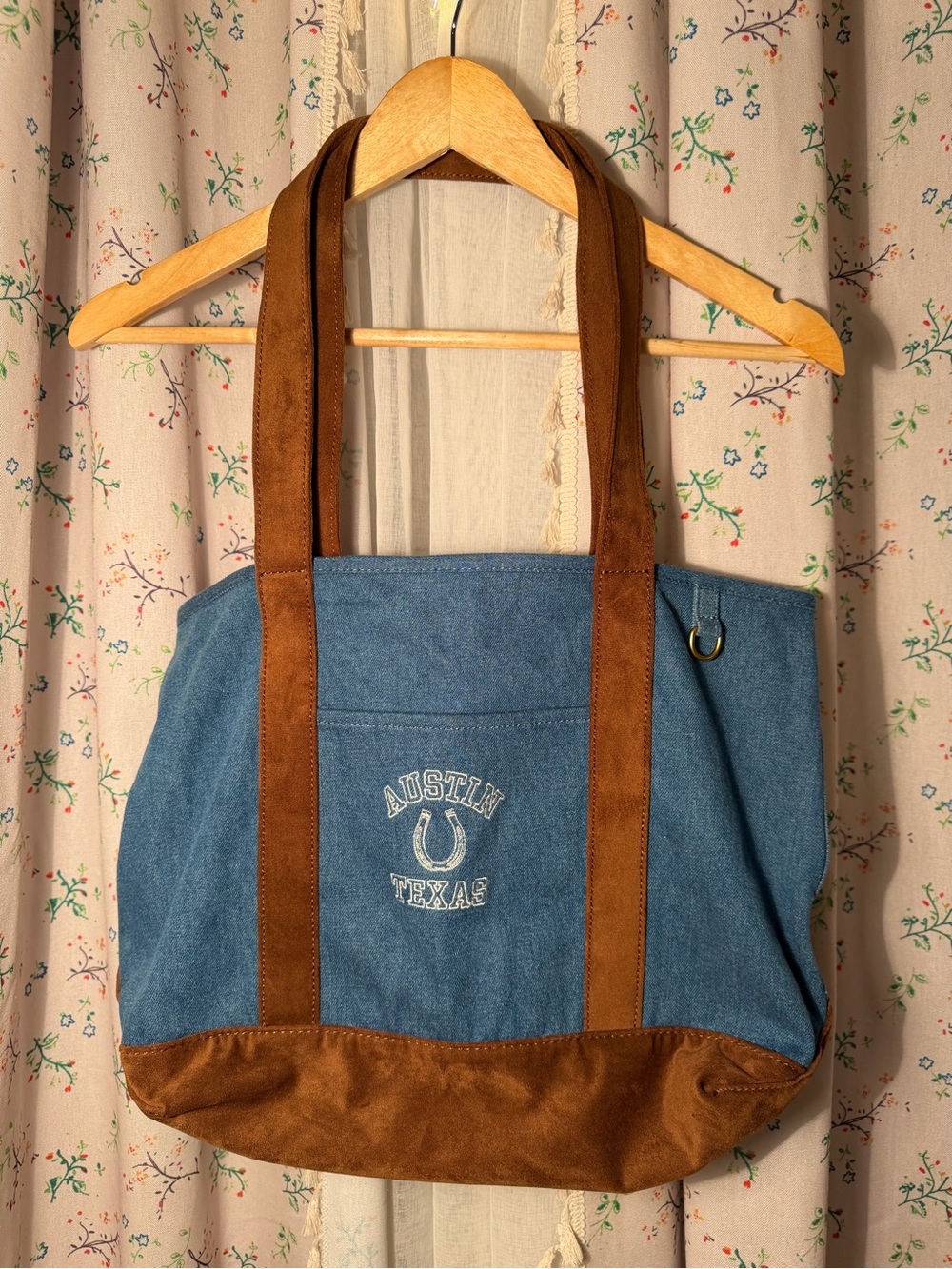 American Eagle Outfitters Blue and Brown Canvas Tote - Austin Texas
